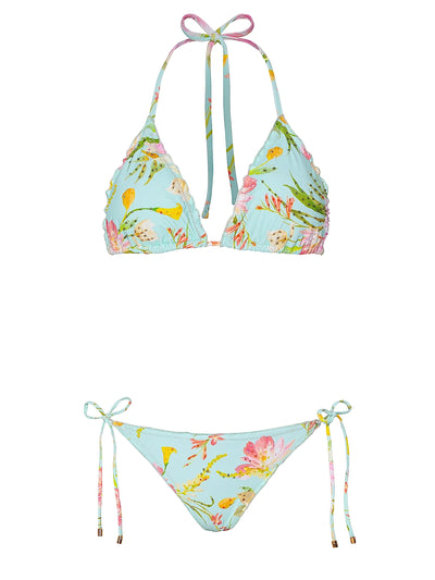 PQ Swim: Embroidered Lettuce Edge Triangle-Embroidered Lettuce Edge Tie Side Bikini (PET-761R-PET-659)
