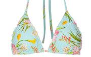 Embroidered Lettuce Edge Triangle-Embroidered Lettuce Edge Tie Side Bikini