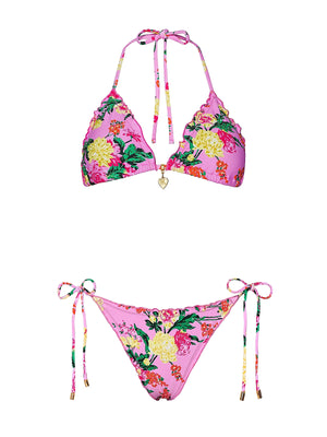 PQ Swim: Embroidered Lettuce Edge Triangle-Embroidered Lettuce Edge Tie Side Bikini (DAH-761R-DAH-659)