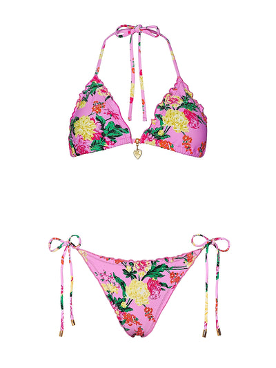 PQ Swim: Embroidered Lettuce Edge Triangle-Embroidered Lettuce Edge Tie Side Bikini (DAH-761R-DAH-659)