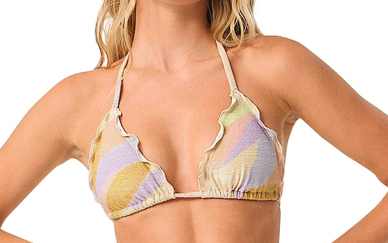 Embroidered Lettuce Edge Triangle-Embroidered Lettuce Edge Tie Side Bikini