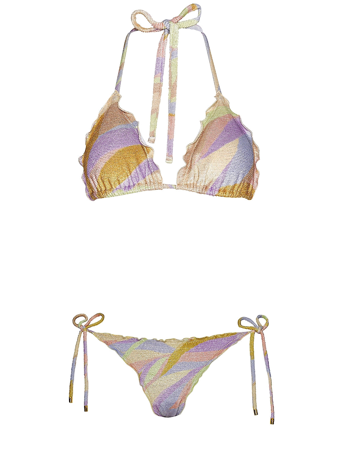 PQ Swim: Embroidered Lettuce Edge Triangle-Embroidered Lettuce Edge Tie Side Bikini (SRO-761R-SRO-659)