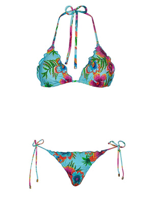 PQ Swim: Embroidered Lettuce Edge Triangle-Embroidered Lettuce Edge Tie Side Bikini (SLN-761R-SLN-659)