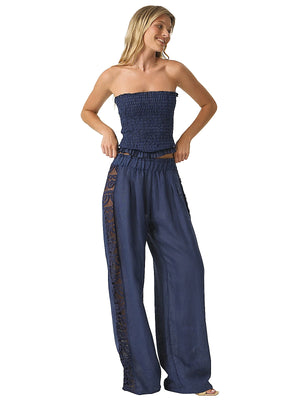 PQ Swim: Lexi Smocked-Jace Lace Pant (NVY-1424T-NVY-1425P)