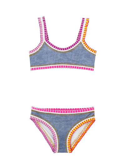 PQ Swim Kids: Sporty Rainbow Embroidered Bikini (INS-835B)