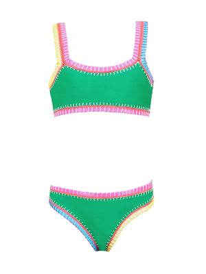 PQ Swim Kids: Sporty Rainbow Embroidered Bikini (IRE-835B)