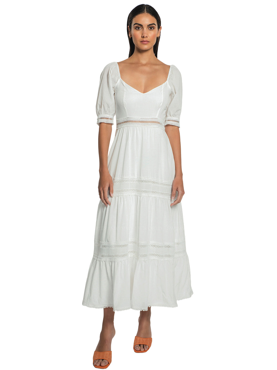 peixoto isabella midi dress Caara sweetheart neckline Camille Flowing Ruffles Sleeves Condition:Great