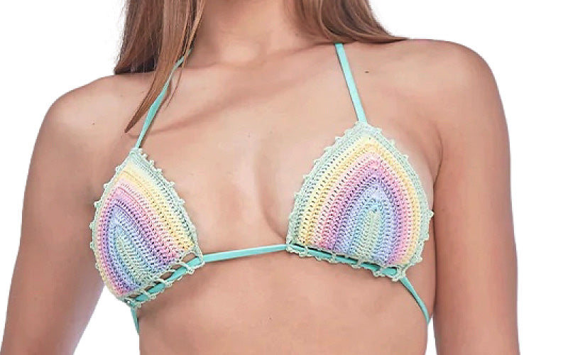 White Halterneck Rainbow Bikini Top