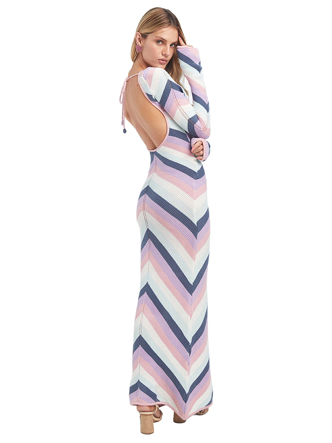 CAPITTANA Piper Long Sleeve Chevron Crochet Cover-Up Sweater Dress