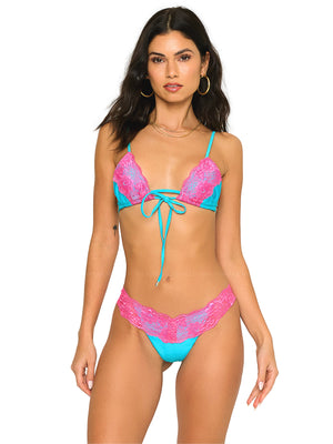 Beach Bunny: Lady Lace Tie Front Tri-Lady Lace Bikini (L2320T2-TSEA-L2320B3-TSEA)