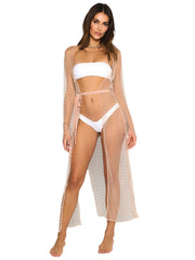 Beach Bunny: Late Nights Pearl Mesh Cardigan (HGJ2856-BB-NUDE)