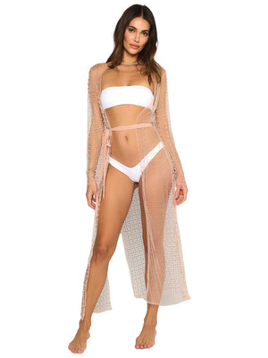 Beach Bunny: Late Nights Pearl Mesh Cardigan (HGJ2856-BB-NUDE)