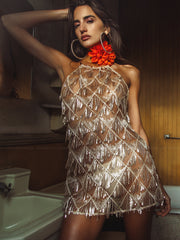 Beach Bunny: Dione Sparkle Halter Dress (B2315C4-ROGL)