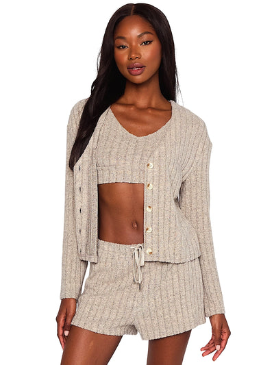 Beach Bunny: Mai Long Sleeve Cardigan-Mai Lounge Short (L2502T9-OATM-L2502S1-OATM)