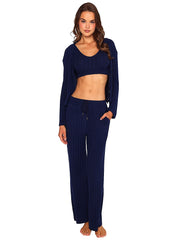 Beach Bunny: Mai Long Sleeve Cardigan-Mai Wide Leg Pant (L2502T9-NAVY-L2502B1-NAVY)