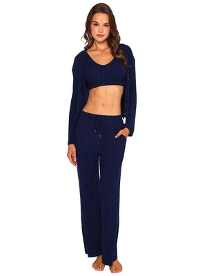 Beach Bunny: Mai Long Sleeve Cardigan-Mai Wide Leg Pant (L2502T9-NAVY-L2502B1-NAVY)