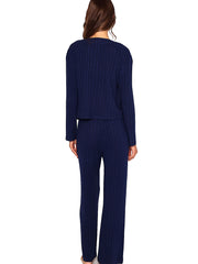 Beach Bunny: Mai Long Sleeve Cardigan-Mai Wide Leg Pant (L2502T9-NAVY-L2502B1-NAVY)