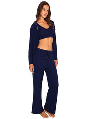 Beach Bunny: Mai Long Sleeve Cardigan-Mai Wide Leg Pant (L2502T9-NAVY-L2502B1-NAVY)