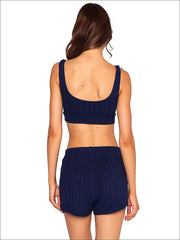 Beach Bunny: Mai V-Neck Bra-Mai Lounge Short (L2502T2-NAVY-L2502S1-NAVY)