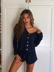 Beach Bunny: Mai V-Neck Bra-Mai Lounge Short (L2502T2-NAVY-L2502S1-NAVY)