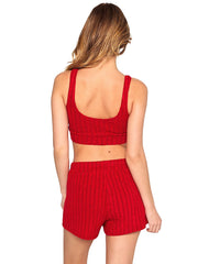Beach Bunny: Mai V-Neck Bra-Mai Lounge Short (L2502T2-REDD-L2501S2-REDD)