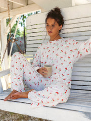 Beach Bunny: Mai Crew Sweatshirt-Mai Wide Leg Pant (L2501T8-CHCR-L2501B1-CHCR)