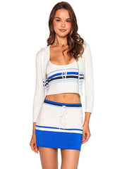 Beach Bunny: Colette Knit Stripe Jacket-Colette Knit Skirt (S2508T7-WHBU-S2508K1-WHBU)