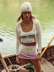 Beach Bunny: Colette Knit Stripe Tank-Colette Knit Skirt (S2508T1-OFWH-S2508K1-OFWH)
