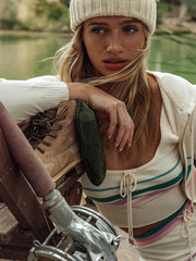 Beach Bunny: Colette Knit Stripe Jacket-Colette Knit Stripe Pant (S2508T7-OFWH-S2508B1-OFWH)