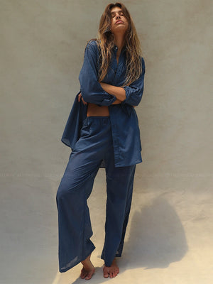 Stone Fox Swim: Mela Boyfriend Shirt-Koda Pant (SFC1031OC-AZUL-SFC1036OC-AZUL)