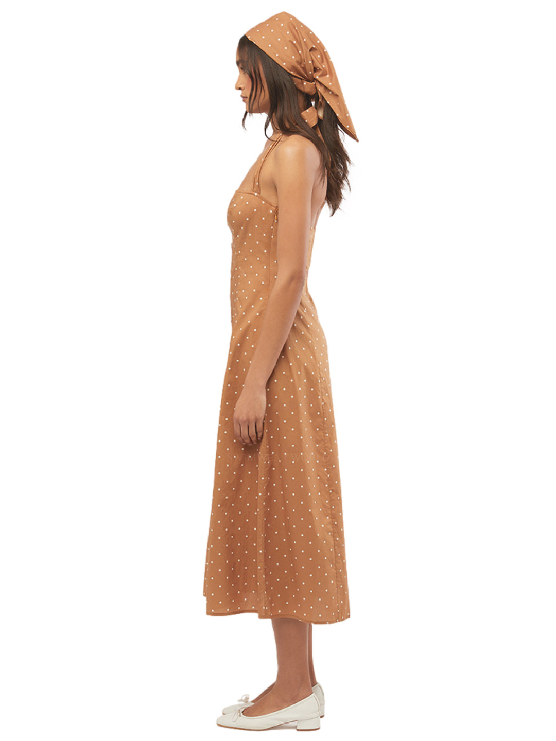 knee length dresses for ladies Halter Micro Polka Dot Button Up Midi Biscotti / 0