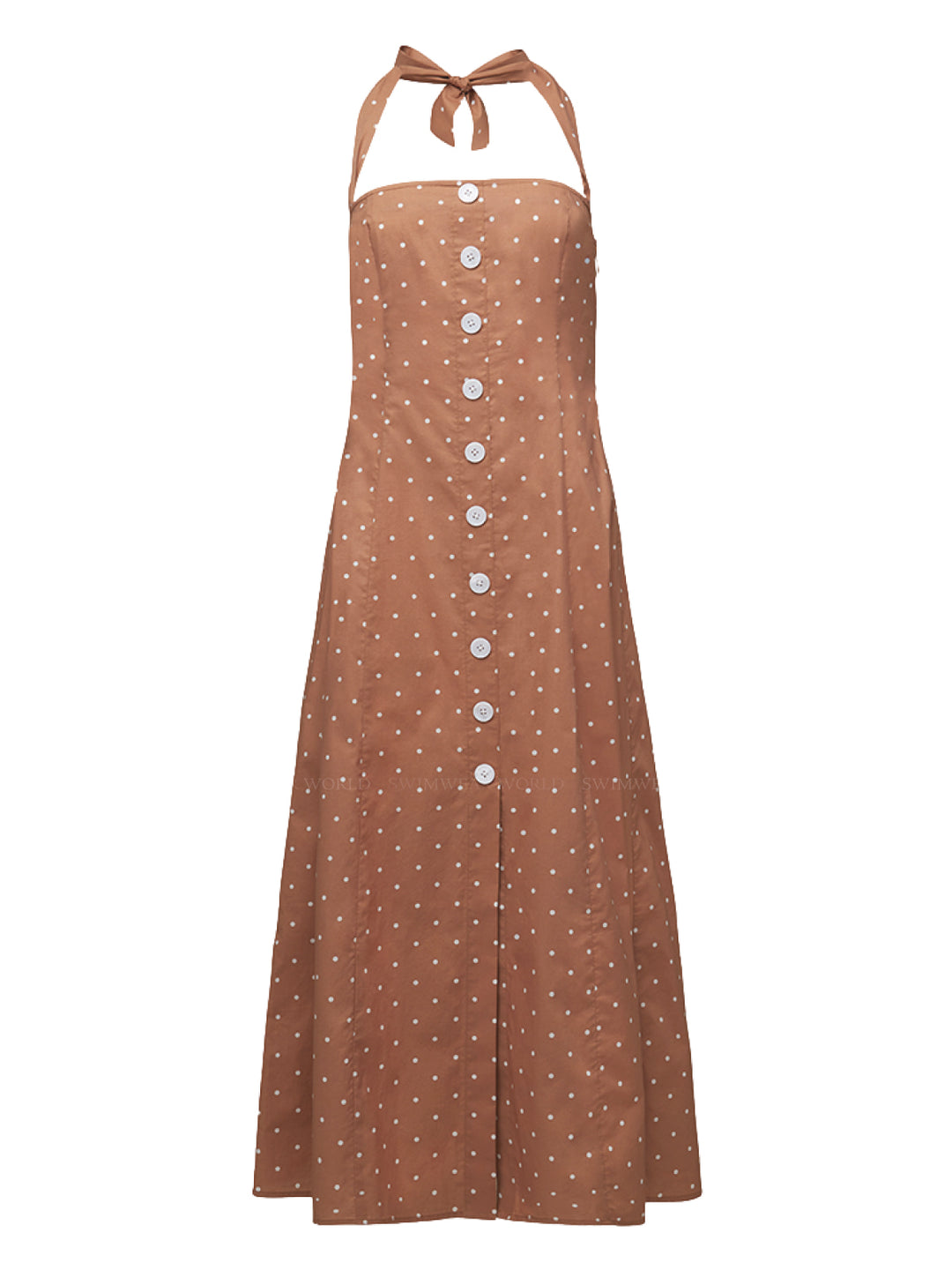 slim fit dress slacks Halter Micro Polka Dot Button Up Midi Biscotti / 0