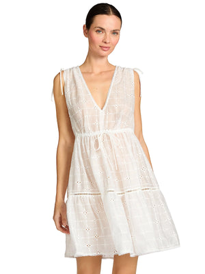 Robin Piccone: Kimmy V-Neck Flouncy Dress (265721-WHT)