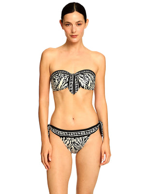 Robin Piccone Cora Bandeau-Cora Side Tie Bikini in Black/Cream (271808-BKM-271863-BKM)