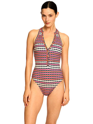 Robin Piccone Freya High Neck One-Piece in Navy/Red (270514-NVR)