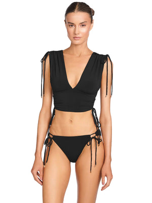 Robin Piccone: Aubrey V Plunge-Aubrey Side Tie Bikini (231706-BLK-221763-BLK)