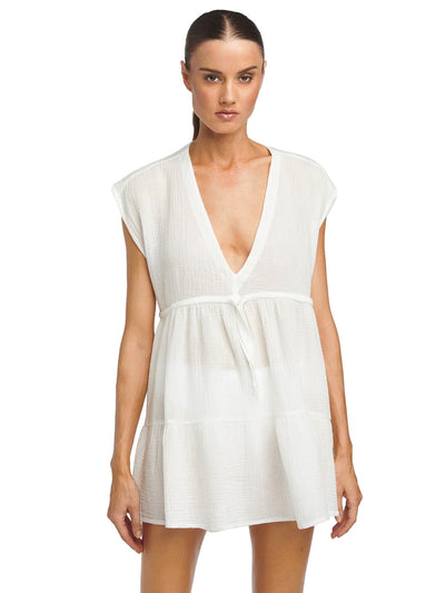 Robin Piccone: Bubble Gauze V Neck Dress (222321-WHT)