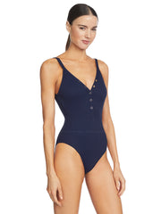 Robin Piccone: Amy One Piece V Neck (220813-NAV)