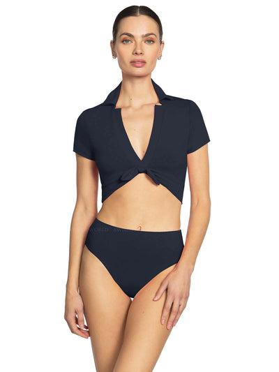 Robin Piccone: Ava T-Shirt With Collar-Ava High Waist Bikini (241709-NAV-221769-NAV)