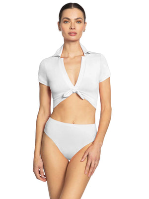 Robin Piccone: Ava T-Shirt With Collar-Ava High Waist Bikini (241709-WHT-221769-WHT)