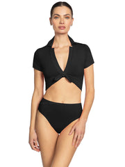 Robin Piccone: Ava T-Shirt With Collar-Ava High Waist Bikini (241709-BLK-221769-BLK)