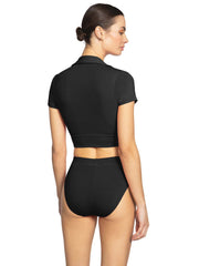 Robin Piccone: Ava T-Shirt With Collar-Ava High Waist Bikini (241709-BLK-221769-BLK)