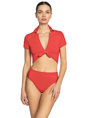 Robin Piccone: Ava T-Shirt With Collar-Ava High Waist Bikini (241709-GVA-221769-GVA)