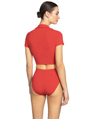 Robin Piccone: Ava T-Shirt With Collar-Ava High Waist Bikini (241709-GVA-221769-GVA)