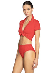Robin Piccone: Ava T-Shirt With Collar-Ava High Waist Bikini (241709-GVA-221769-GVA)