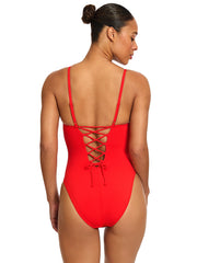 Robin Piccone: Ava Mio Lace-Up Back One-Piece (251719-FIR)