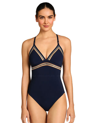 Robin Piccone: Nova Triangle Lace-Up Back One-Piece (262413-NAV)