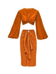 Andrea Iyamah: Behati Cropped-Behati Skirt (R22T4A-RUST-R22SK1A-RUST)