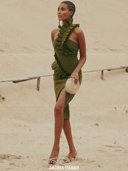 Andrea Iyamah: Kamala Midi Dress (R22D4-OLV)