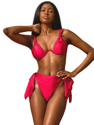 Womens High Cut Thong Swimsuit in Ruby Red